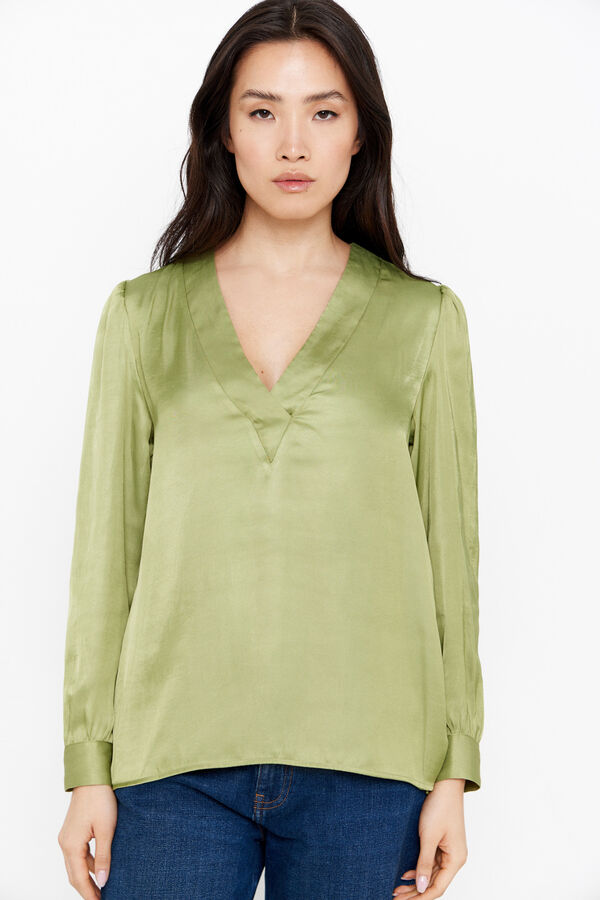 Cortefiel Blusa satinada saten Verde