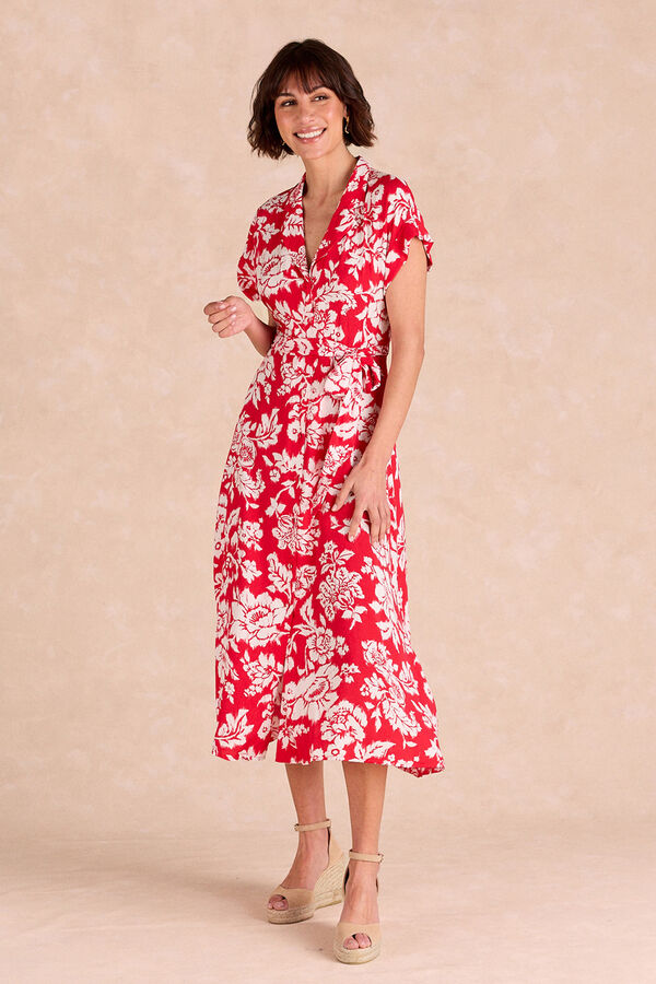 Pol&iacute;n Et Moi Vestido camisa floral Yadia Vermelho