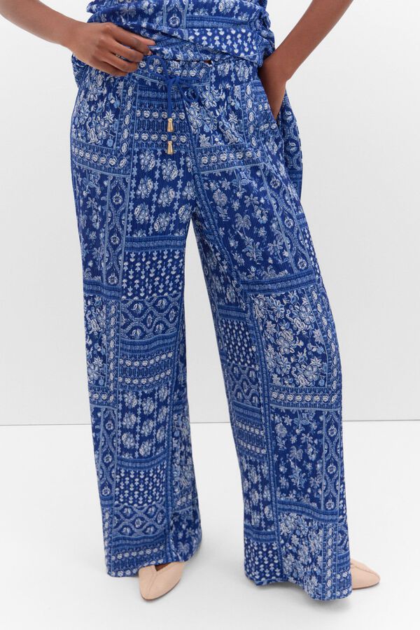 Cortefiel Pantal&oacute;n punto flu&iacute;do Estampado azul