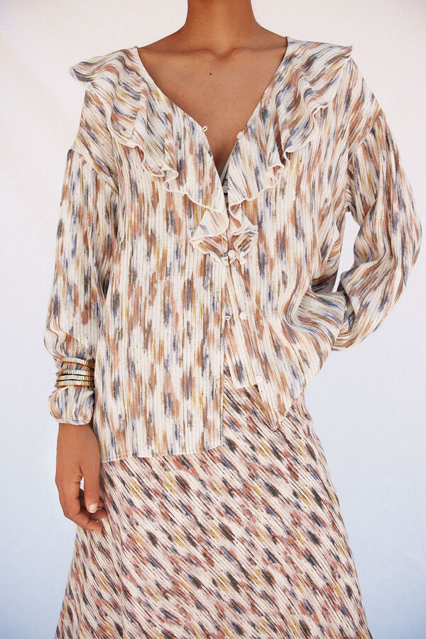 Cortefiel Blusa estampada com folhos Multicolorido