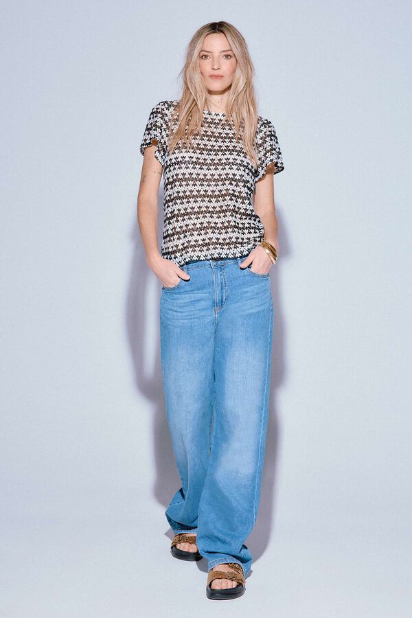 Slowlove Top estruturado de manga curta Impress&atilde;o