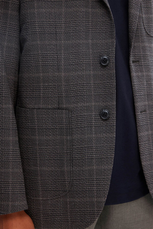 Selected Chaqueta de traje de hombre Slim Fit cuadros Marr&oacute;n