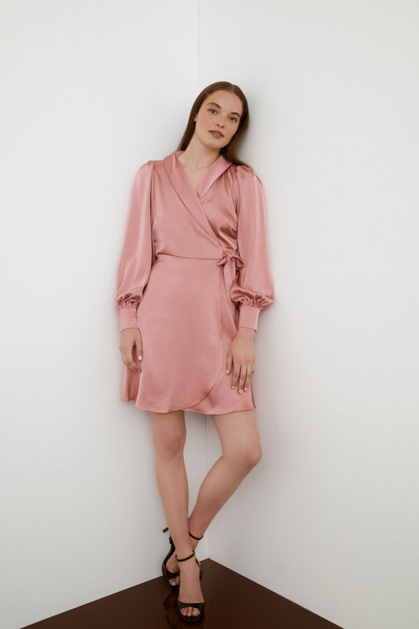 Vila Vestido satinado de manga larga Marr&oacute;n