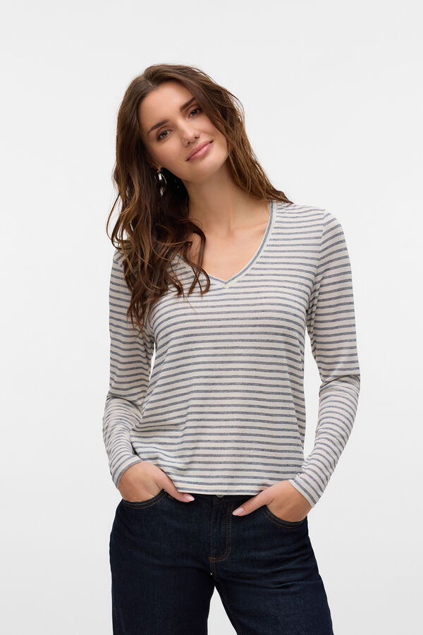 Vero Moda Camiseta b&aacute;sica riscas de manga comprida Cinzento