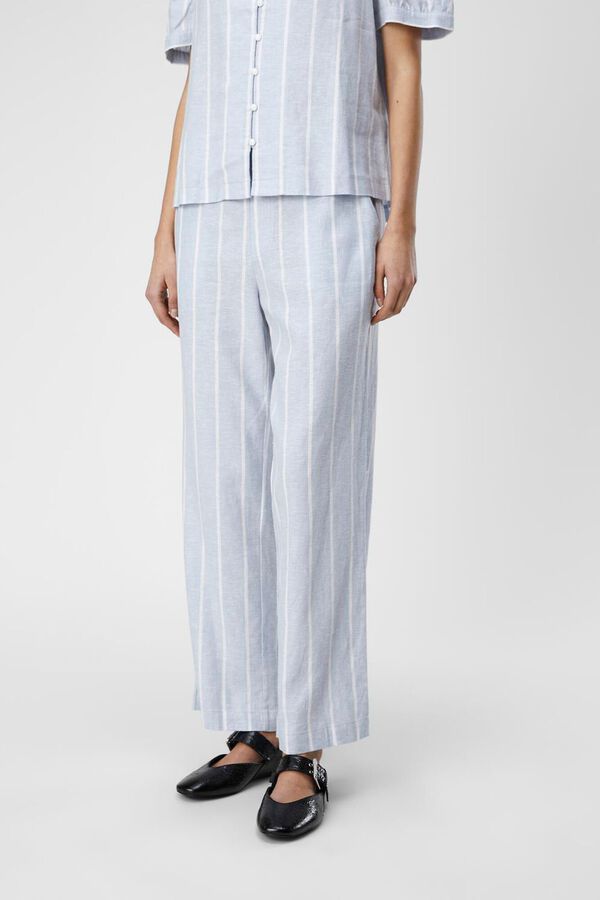 Object Pantalón de lino estampado de rayas Azul