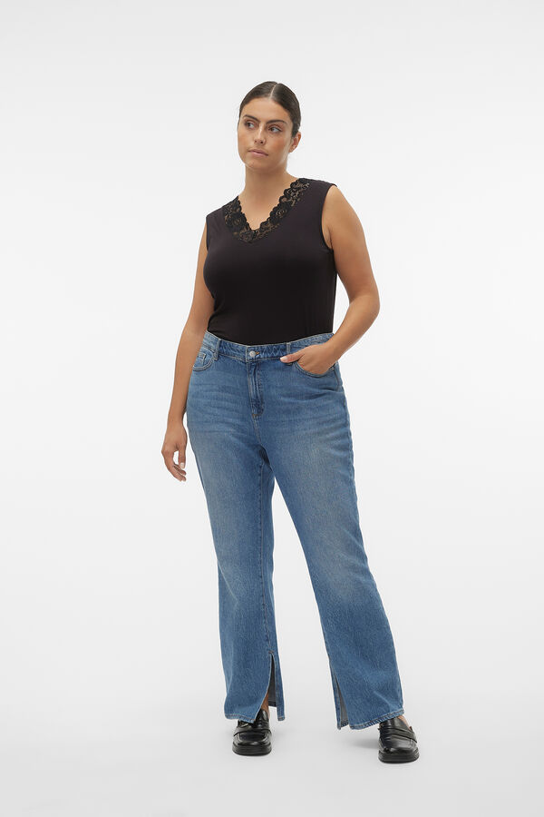 Vero Moda Curve Top sin mangas con encaje talla grande Negro