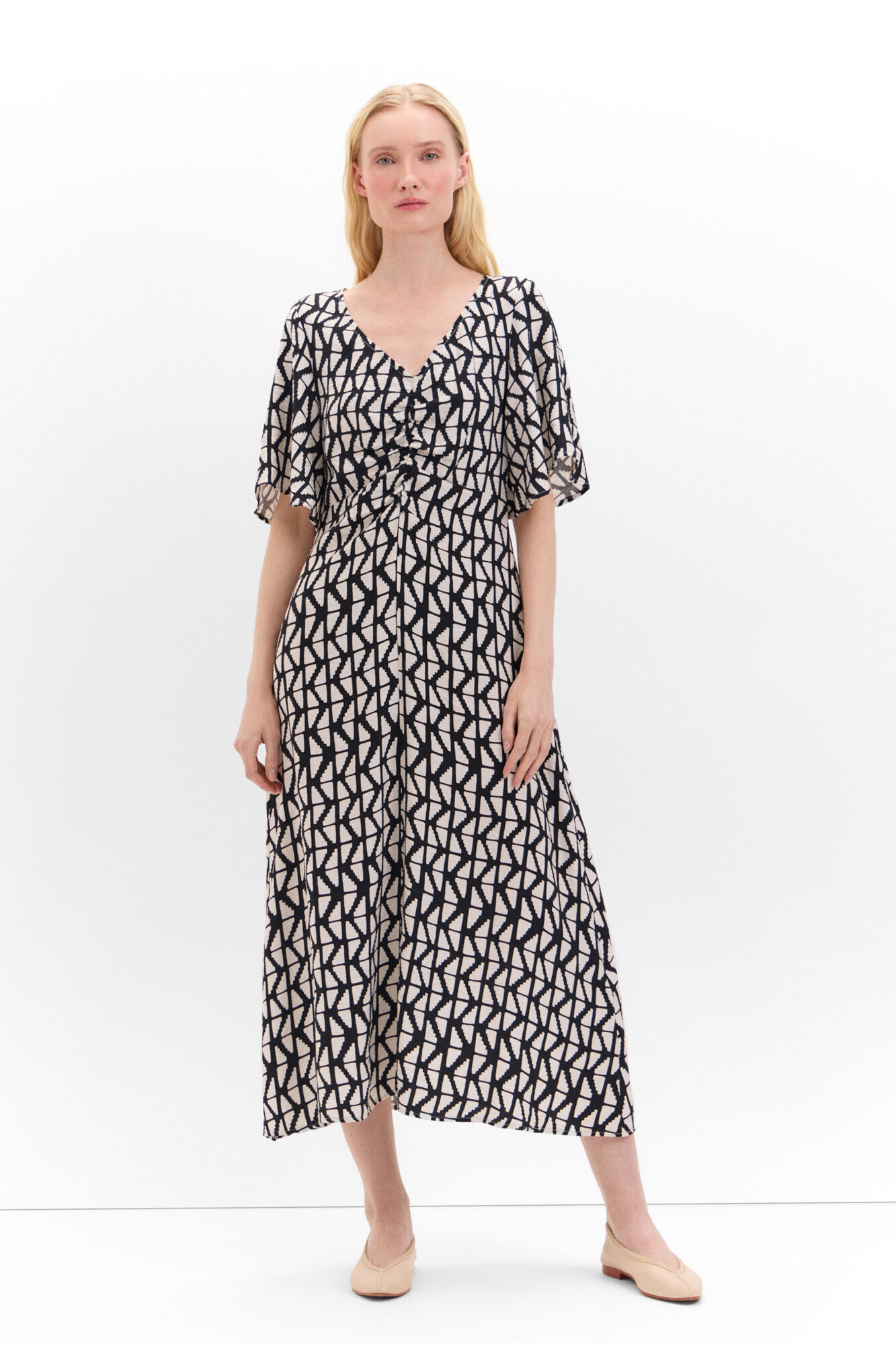 Cortefiel Vestido impresso detalhe franze