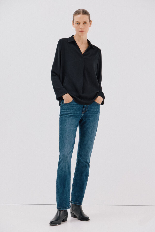 Cortefiel Camisa pliegue Negro