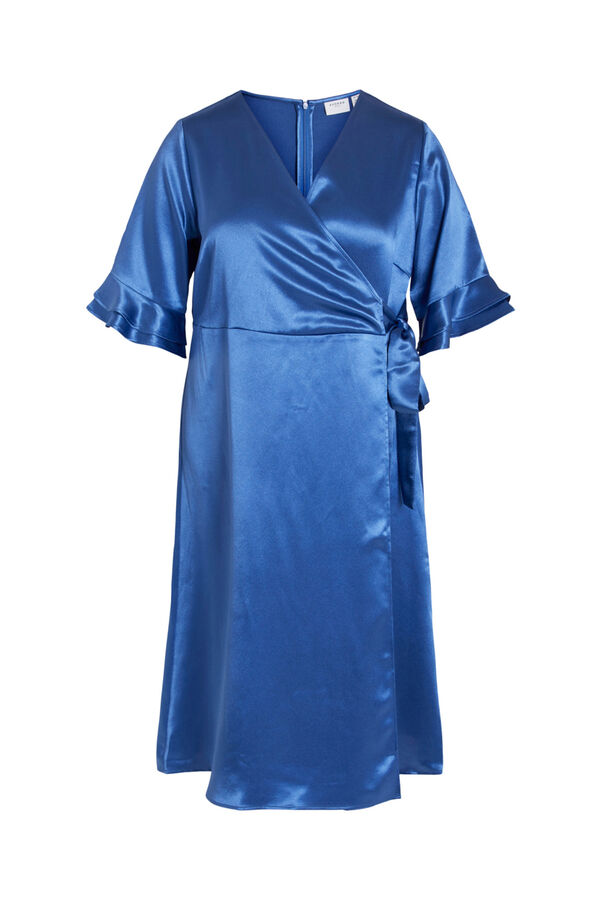 Cortefiel Vestido envolvente midi acetinado  Azul