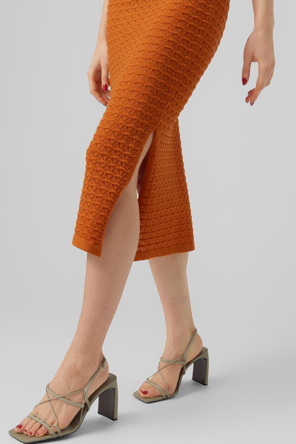 Cortefiel Vestido midi sin mangas de crochet Naranja