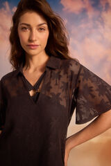 Cortefiel Caft&aacute;n crochet palmeras Negro