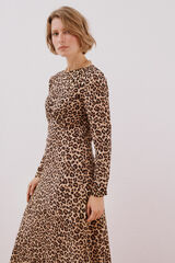 Cortefiel Vestido frunce pecho Estampado beige