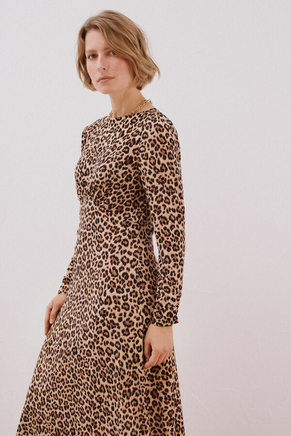 Cortefiel Vestido frunce pecho Estampado beige