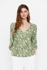 Cortefiel Blusa escote pico Estampado blanco