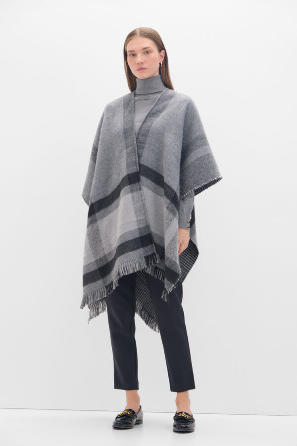 Cortefiel Poncho jacquard revers&iacute;vel Cinzento