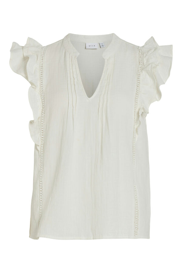 Vila Blusa de manga curta com folhos Cinzento