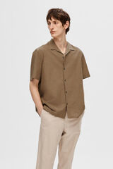 Selected Camisa de manga curta confecionada com linho e algodão reciclado. Castanho