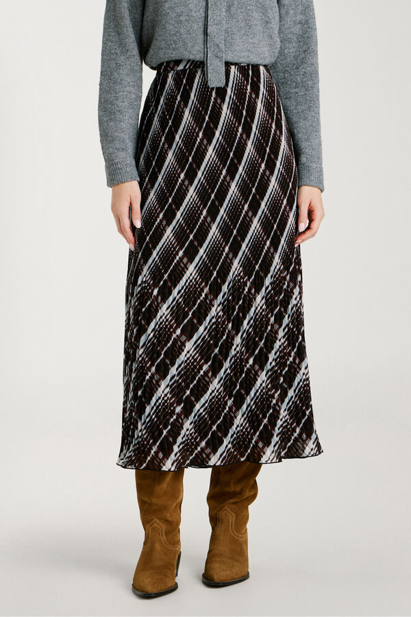 Vila Falda midi de gasa plisada Negro