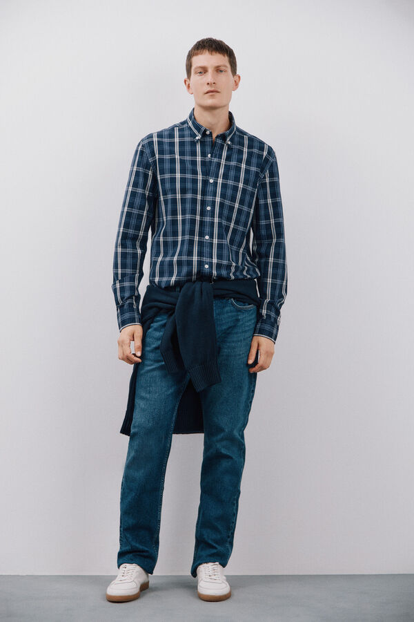 Cortefiel Camisa popelina xadrez Azul