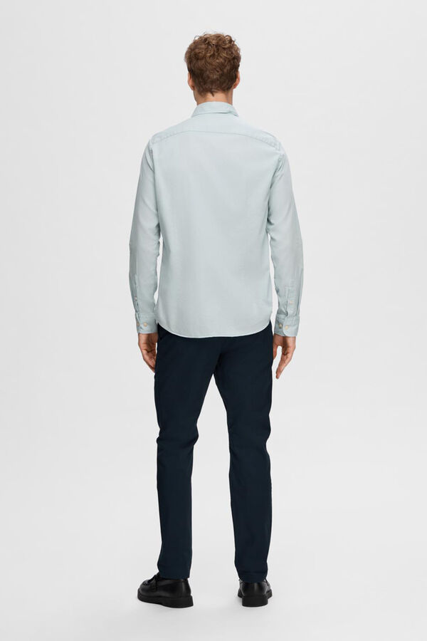 Selected Camisa de manga comprida confecionada com algodão orgânico Azul