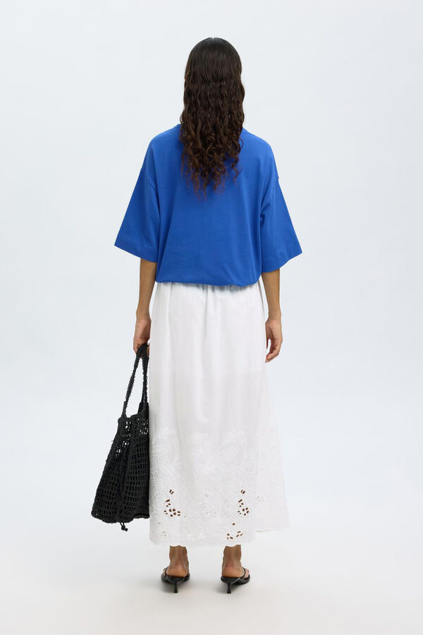 Selected Femme Saia midi com detalhe bordado Branco