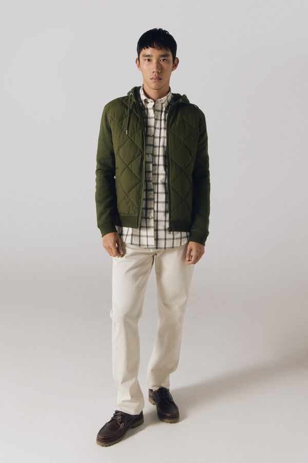 Cortefiel C&aacute;rdigan capucha tejido combinado Verde