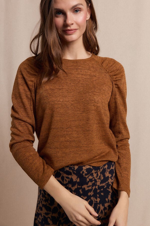Slowlove Top com manga franzidas Dourado