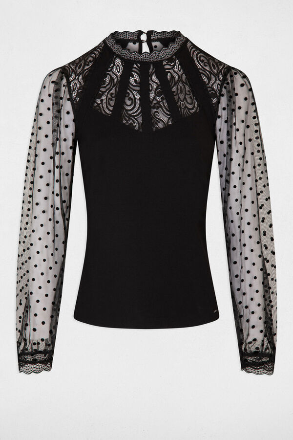 Morgan Camiseta manga larga con encaje Negro