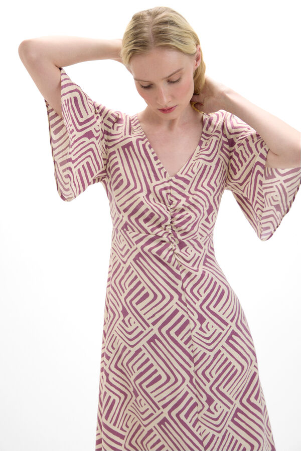 Cortefiel Vestido estampado detalle frunce Estampado granate