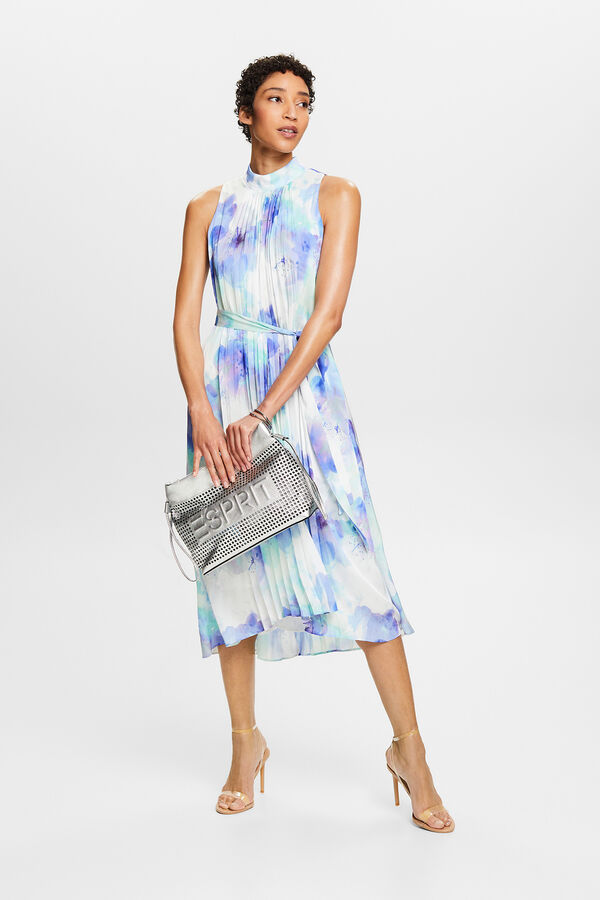Esprit Vestido midi plisado estampado sin mangas Estampado azul