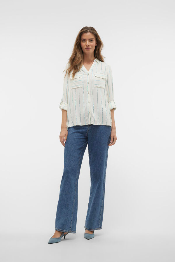 Vero Moda Camisa &agrave;s riscas de manga comprida Branco
