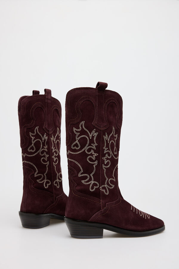 Slowlove Bota cowboy pespuntes Vino