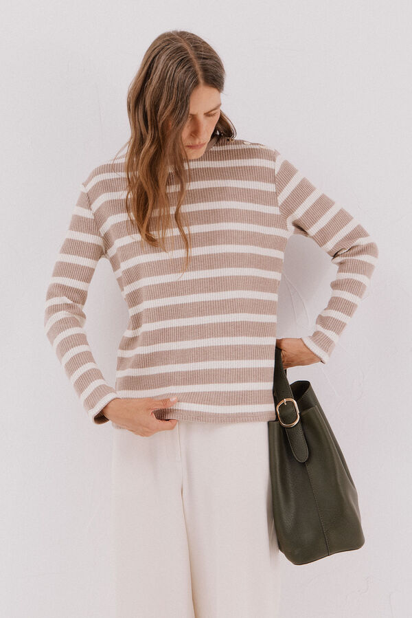 Cortefiel Sweatshirt estruturado riscas Tostado