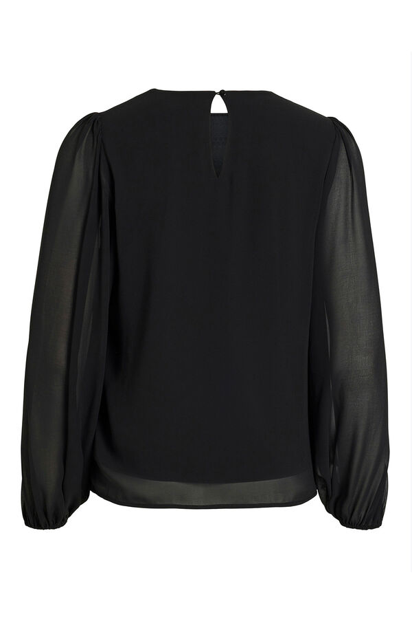 Vila Blusa de chiffon com pedraria no gola Preto