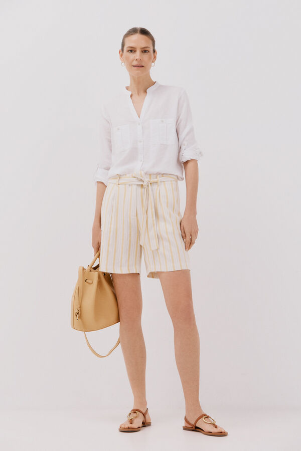 Cortefiel Bermuda lino cinturón Estampado beige