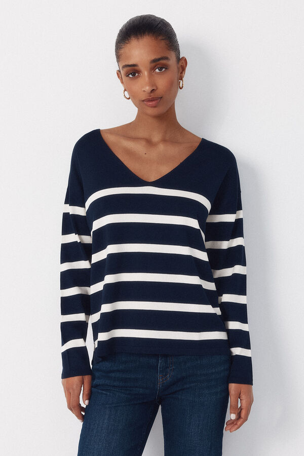 Cortefiel Camisola de malha decote bico Azul