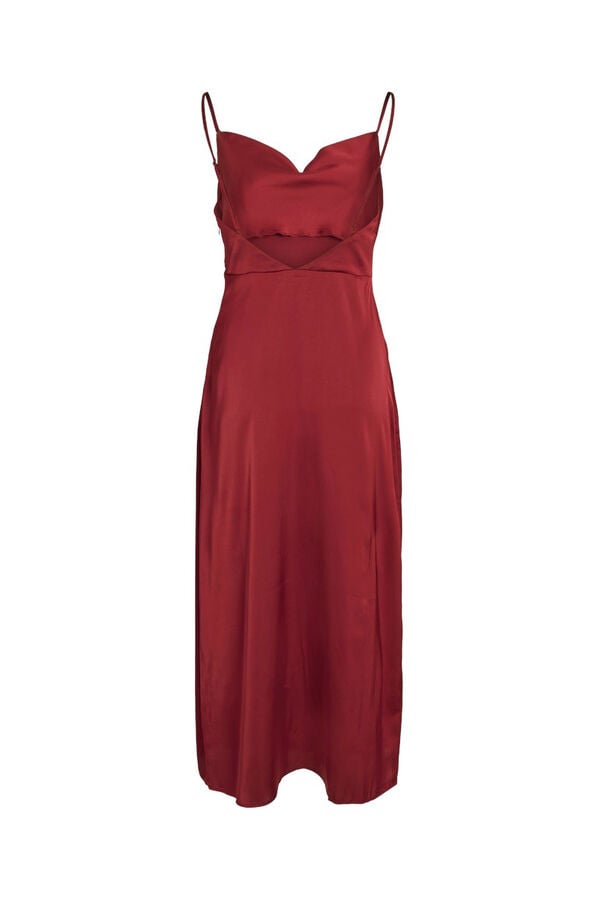 Vila Vestido largo satinado escote drapeado Vino
