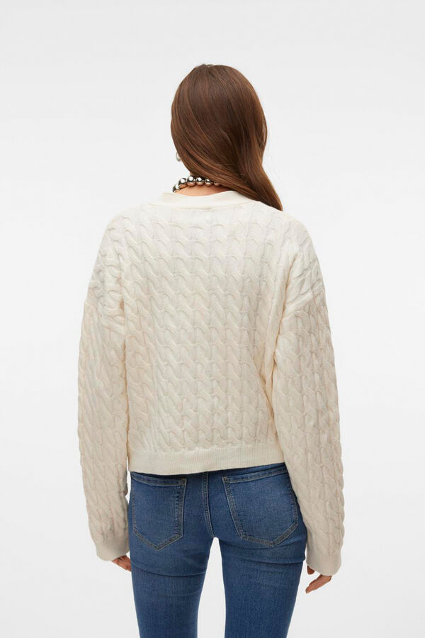 Vero Moda Cardig&atilde; feminino de malha com desenho tran&ccedil;ado Cinzento