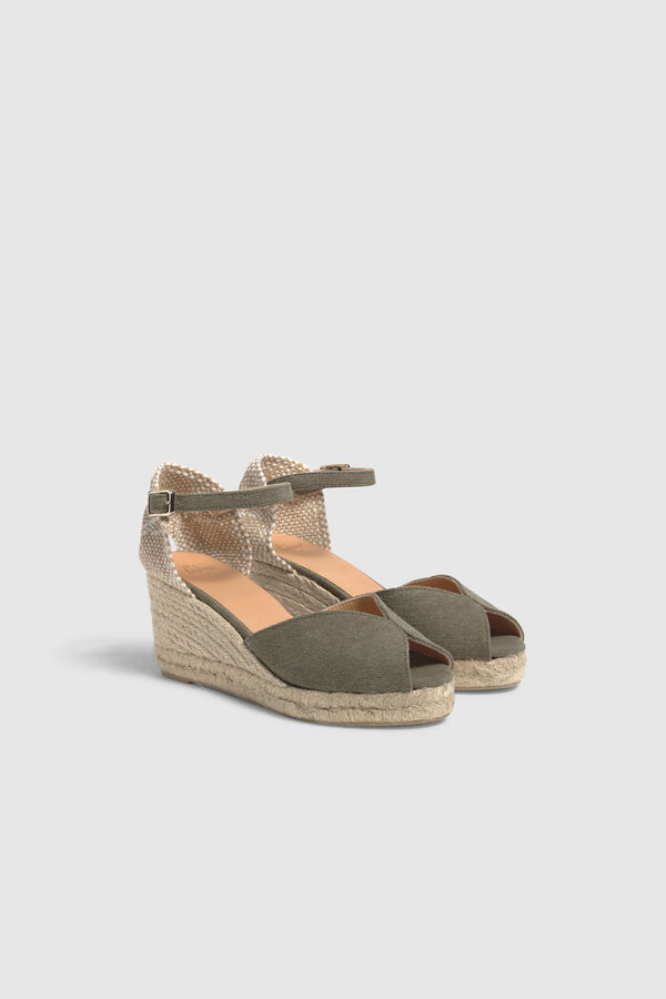 Castañer Sandalia con cuña Bianca lona Kaki