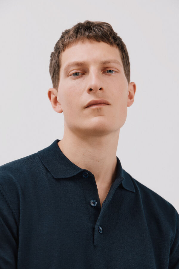 Cortefiel Su&eacute;ter polo de algod&atilde;o manga manga curta Azul