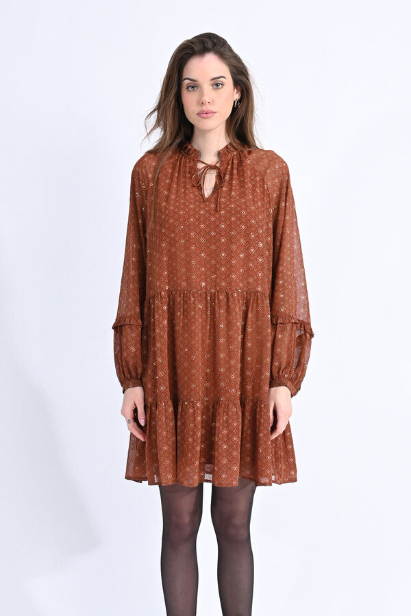 Molly Bracken Vestido comprido com estampado, folhos e la&ccedil;ada Laranja