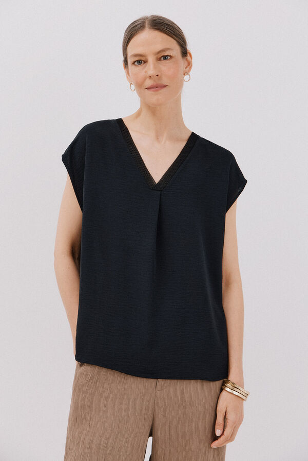 Cortefiel Blusa com detalhe canelado Preto