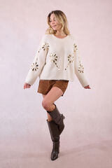 Molly Bracken Jersey de manga larga detalle flores Marfil