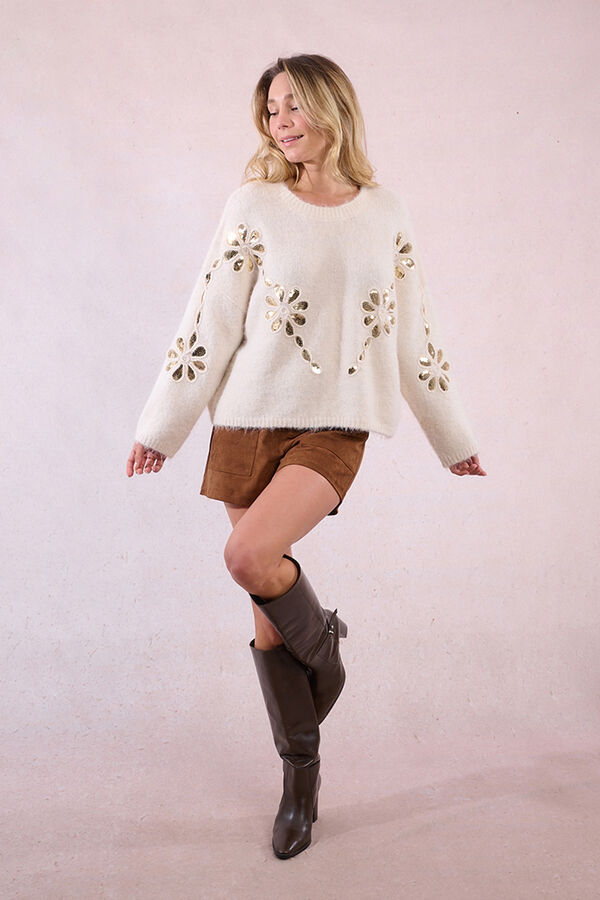 Molly Bracken Jersey de manga larga detalle flores Marfil