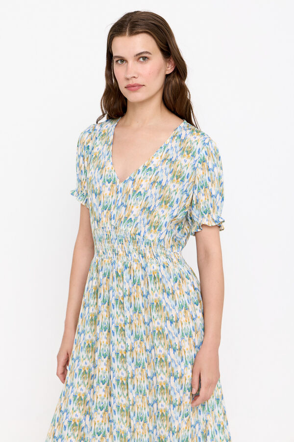 Cortefiel Vestido largo escote pico Estampado verde