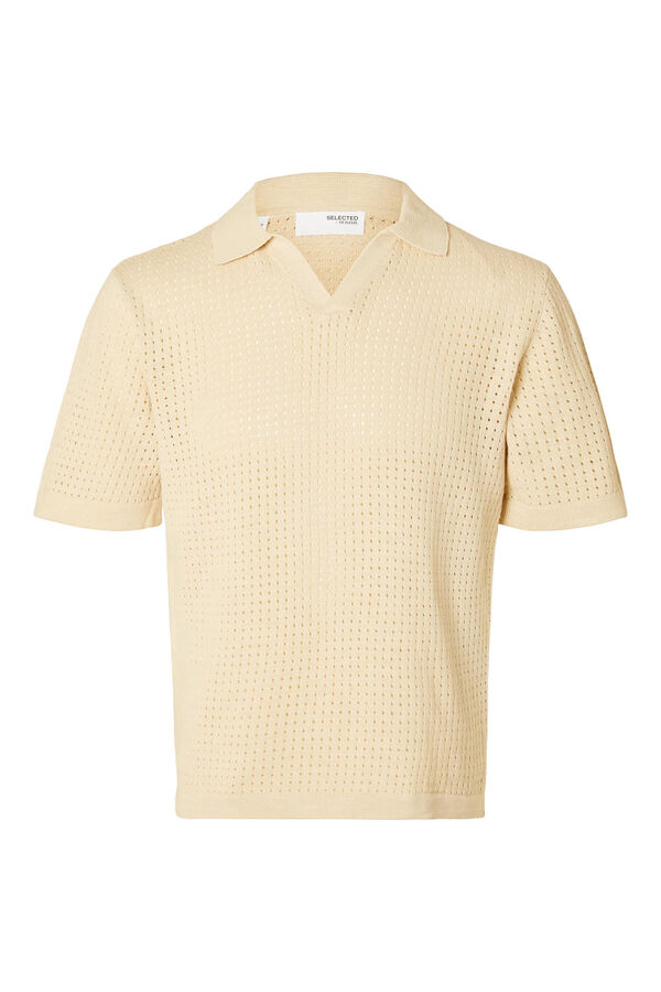 Selected Polo de malha troquelada confecionada em 100% com algod&atilde;o org&acirc;nico.  Cinzento