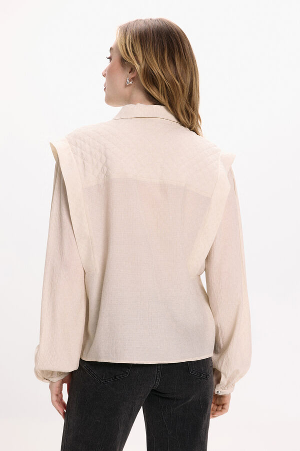 Vila Blusa de viscosa con detalles l&uacute;rex Beige