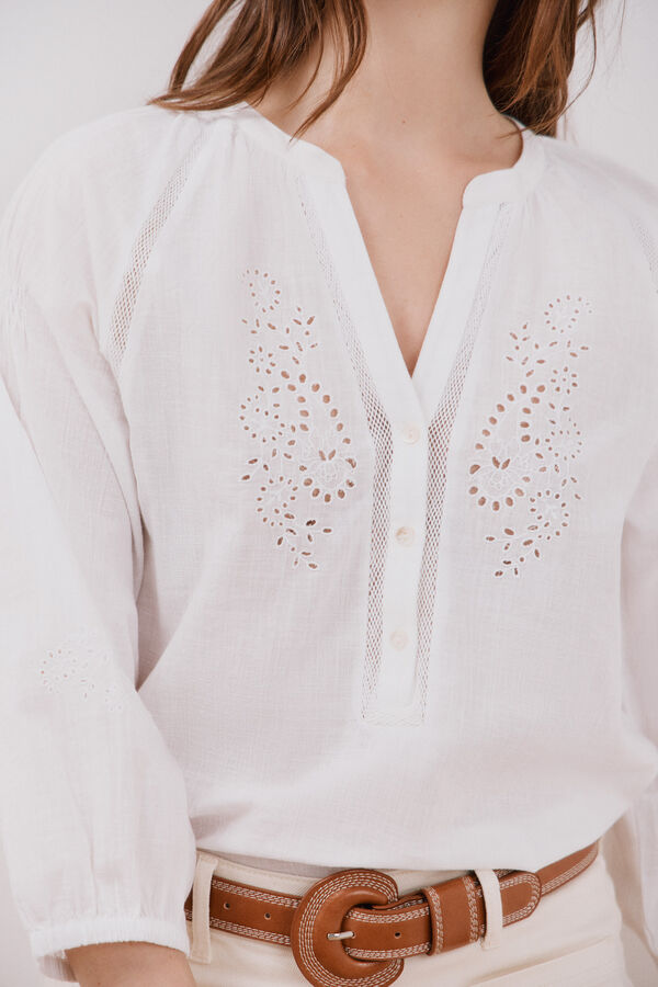 Cortefiel Blusa bordados perforados Blanco