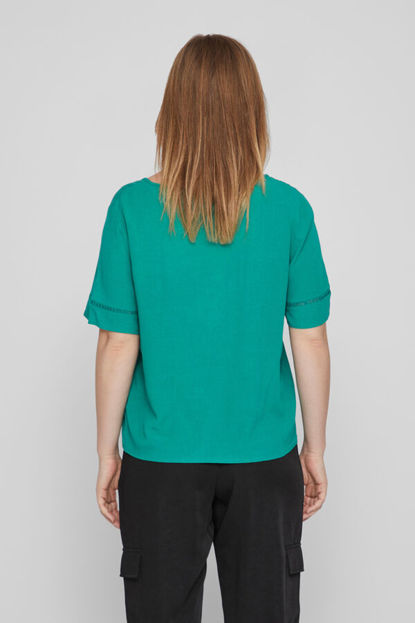 Vila T-shirt de mulher manga curta croch&eacute; Verde