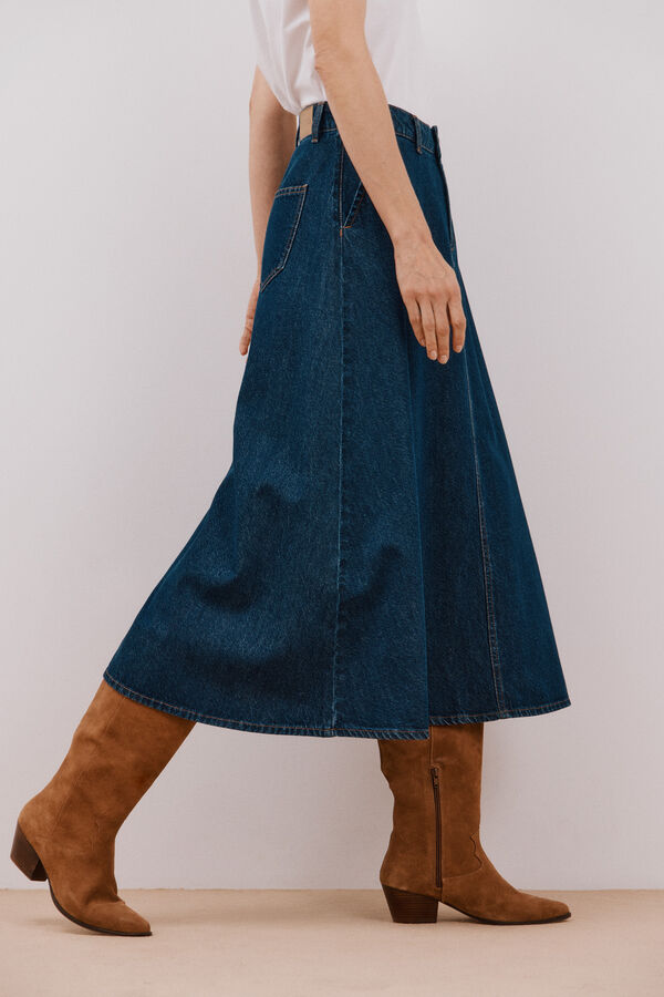 Cortefiel Falda Larga Vaquera Azul